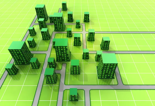 Green ortogonal city urban structure — Stock Photo, Image