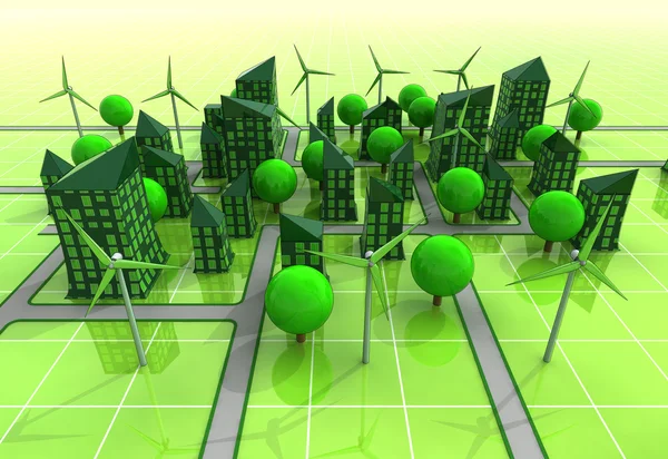 Windmill powered city grid concept — Stock Photo, Image