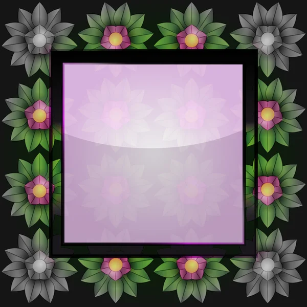 Dark blossom on blank square frame vector card — Stock Vector