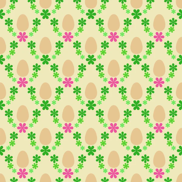 Ei und rosa grüne Blüten Ostermuster Vektor — Stockvektor