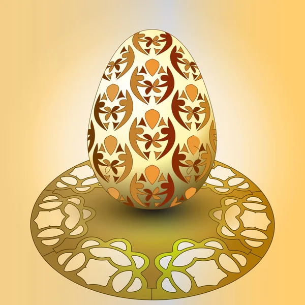 Huevo de Pascua decorado a mano en vector bandeja naranja — Vector de stock