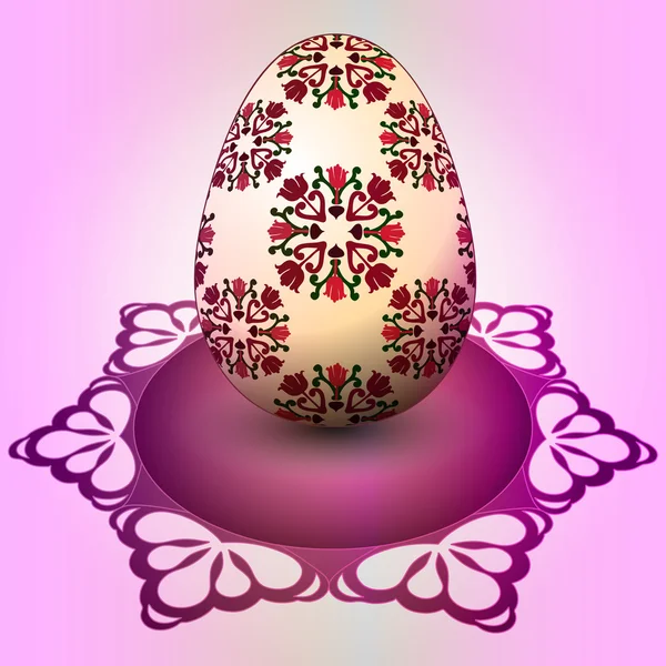 Huevo de Pascua floral rojo hecho a mano en vector de bandeja — Vector de stock