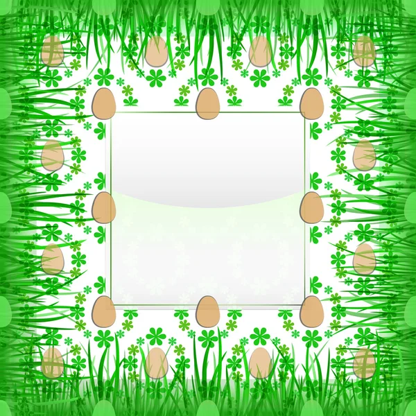 Inner grassy square frame with easter egg pattern vector — Stock Vector