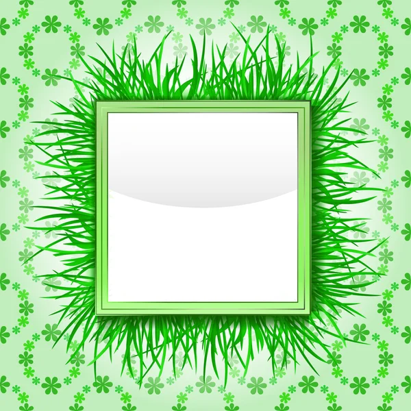 สี่เหลี่ยมหญ้าด้านนอกที่มีรูปแบบเวกเตอร์ใบไม้สีเขียว — ภาพเวกเตอร์สต็อก