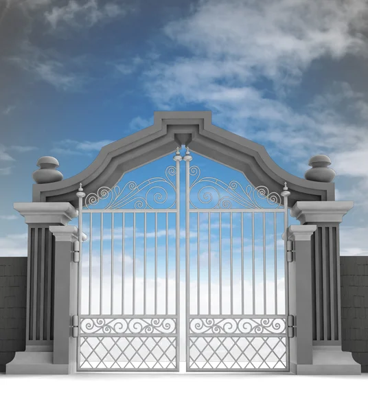 Cemetery gate with metallic fence, dark enening — Stock Photo, Image