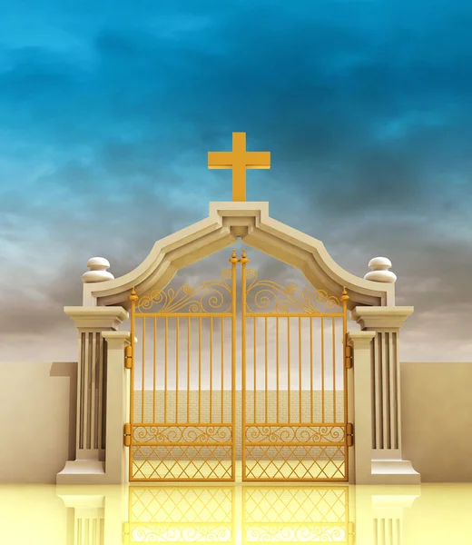 Closed golden entrance to paradise with sky — Stock Photo, Image