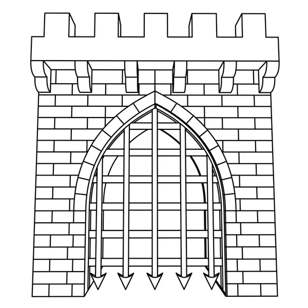 Isolado portão medieval desenho vetorial ou coloração — Vetor de Stock