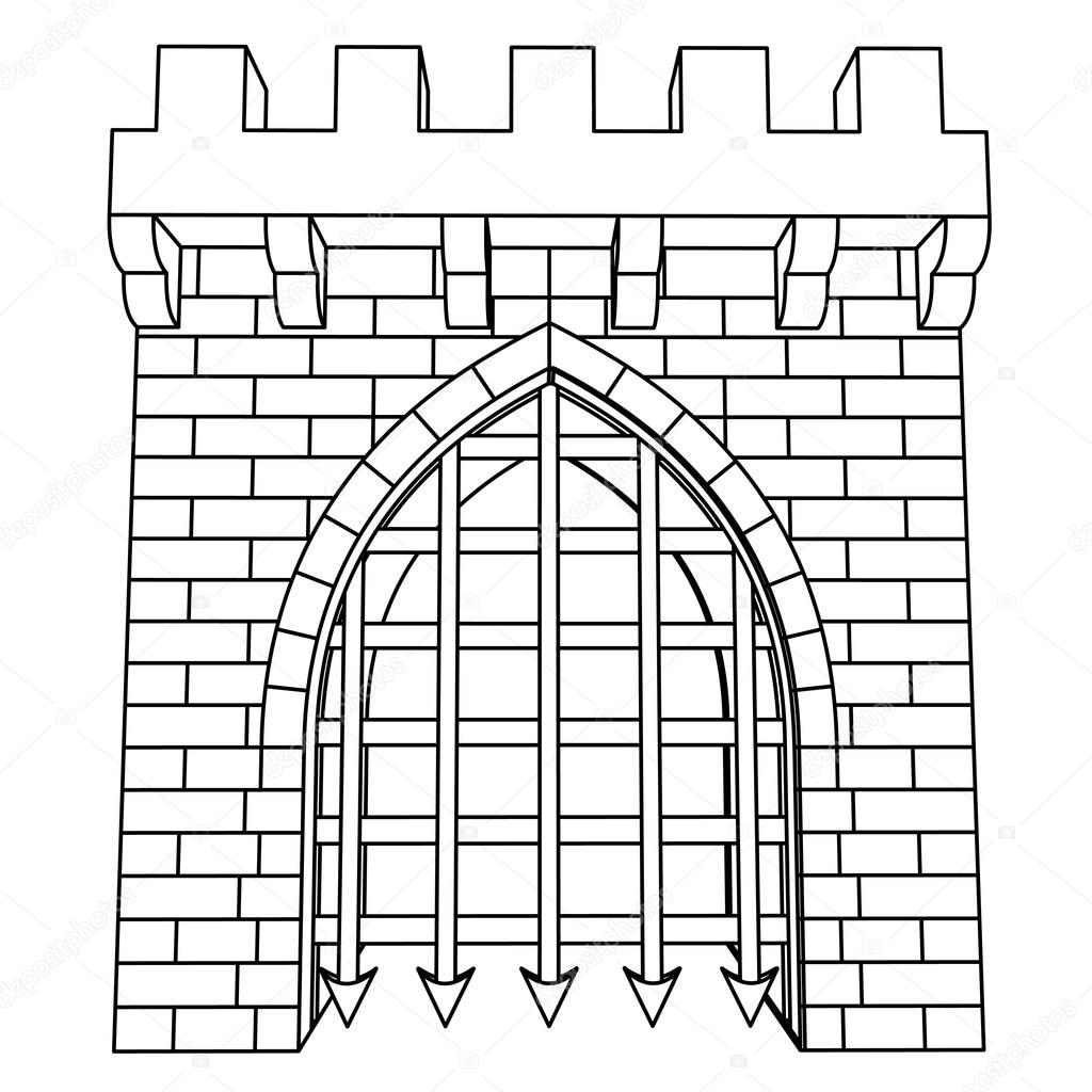isolated medieval gate vector drawing or coloring