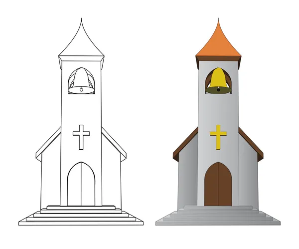 Farbe und Linienzeichnung Kirche mit Glockenvektor — Stockvektor