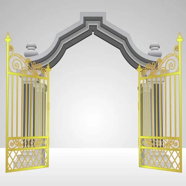 Puerta celestial con vectores de valla de oro abierto — Vector de stock