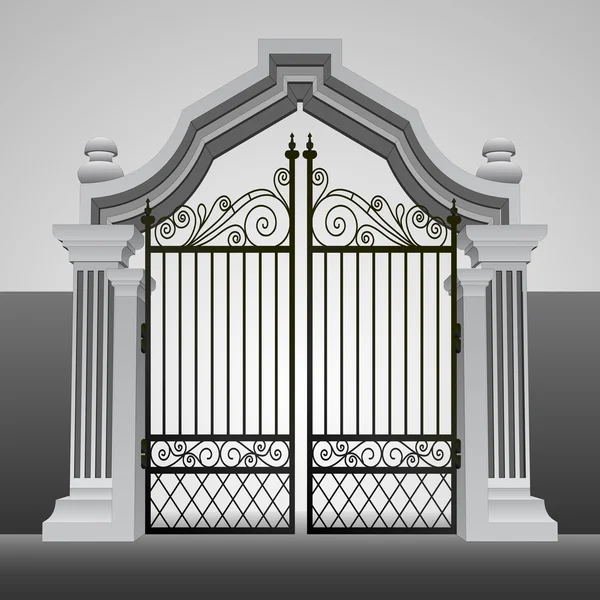 Baroque entrance gate with iron fence vector — Stock Vector
