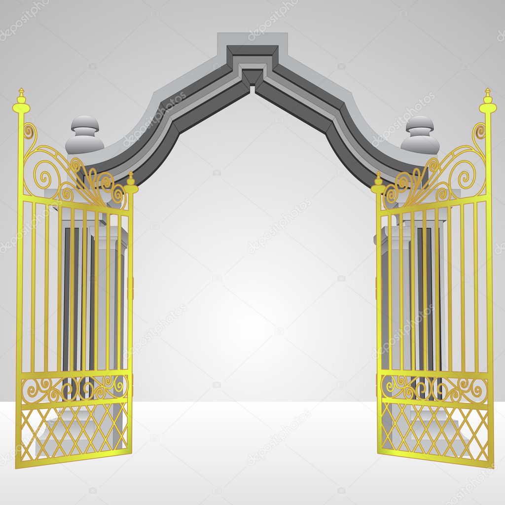 heavenly gate with open gold fence vector