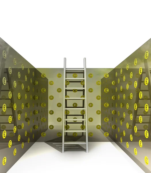 Metallic ladder in pound pattern painted room — Stock Photo, Image