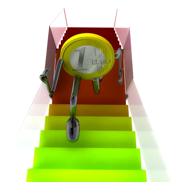 Euro coin robot running up on stairs illustration — Stock Photo, Image