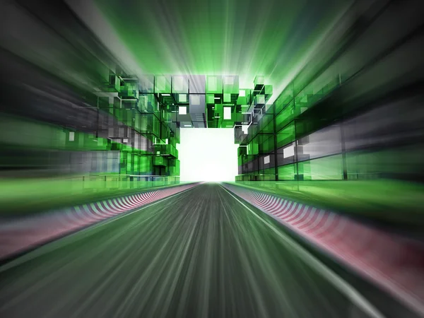 Racetrack in green city blur background — Stock Photo, Image