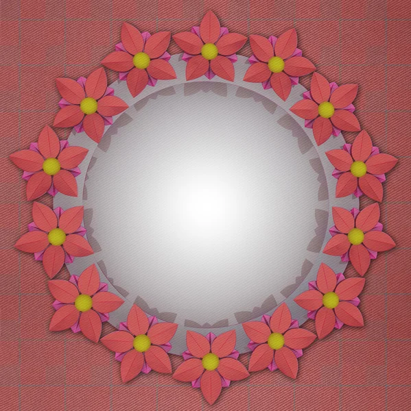 Blossom circle card motive on red linen — Stock Photo, Image