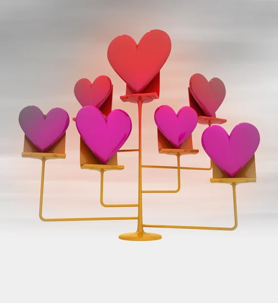 Golden stand with pink red hearts with background blur — Stock Photo, Image