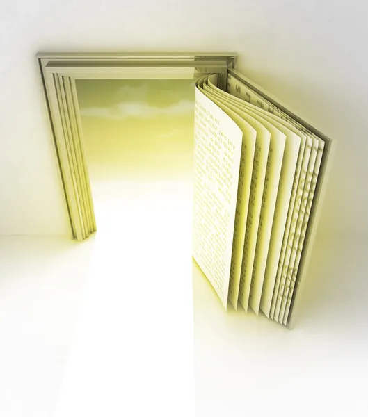 Golden frame with door as open book — Stock Photo, Image