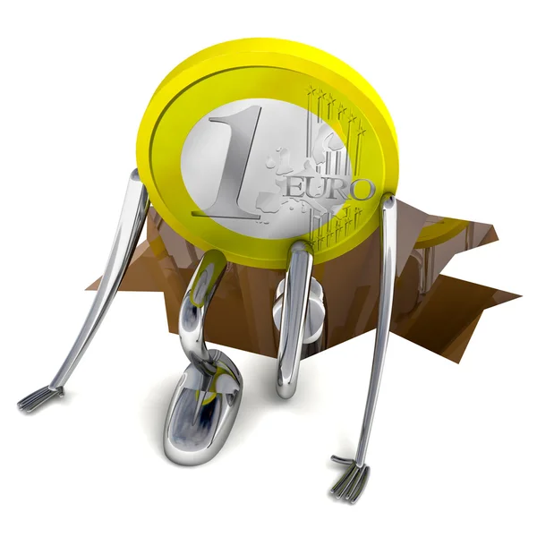 Euro coin climb from hole top view illustration — Stock Photo, Image