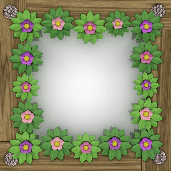 กรอบสี่เหลี่ยมดอกไม้บนพื้นผิวไม้ — ภาพถ่ายสต็อก