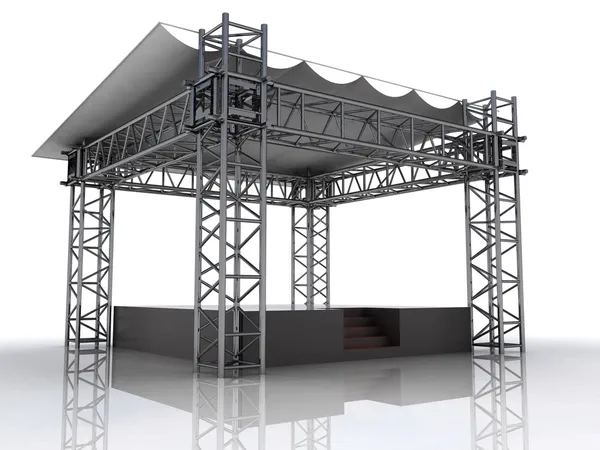 Performance stage podium with plastic roof perspective — Stock Photo, Image
