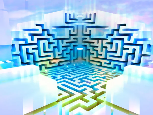Azul branco estrutura de labirinto tridimensional — Fotografia de Stock