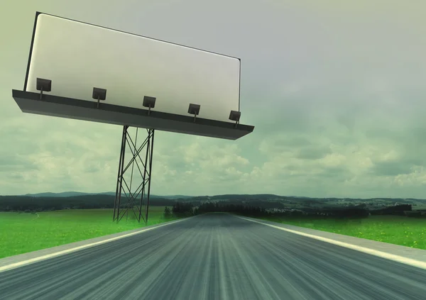 Road in countryside with billboard panel advertise — Stock Photo, Image