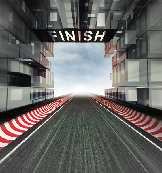 Finish panel above racetrack in modern city space — Stock Photo, Image