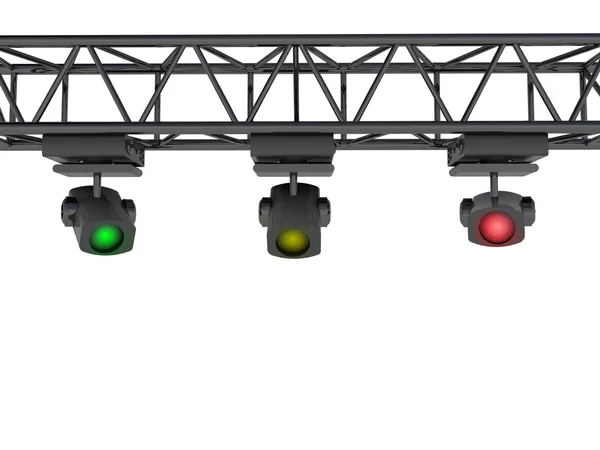 Geïsoleerde horizontale constructie met drie schijnwerpers — Stockfoto