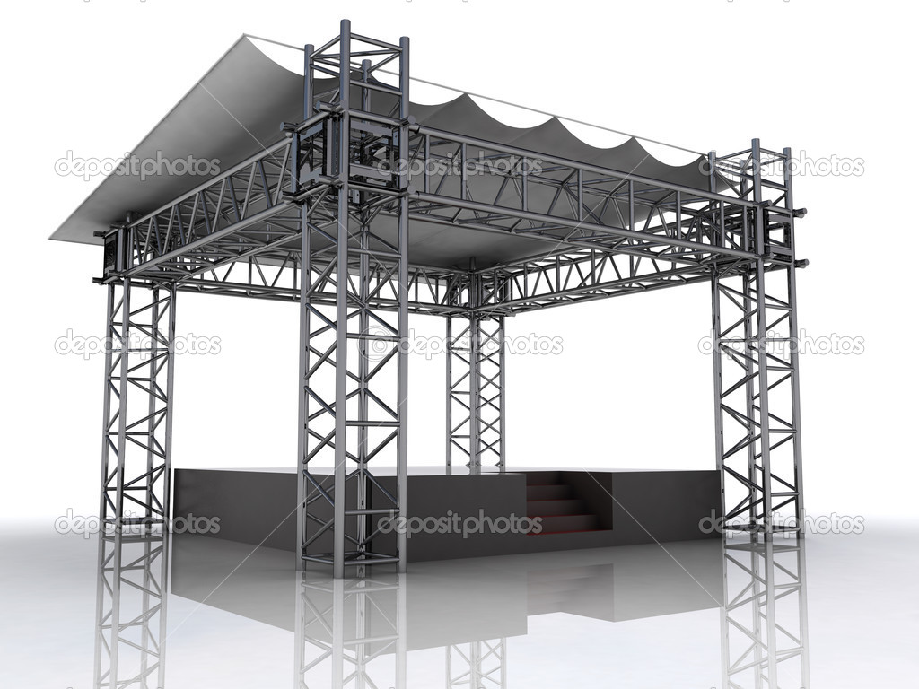 performance stage podium with plastic roof perspective