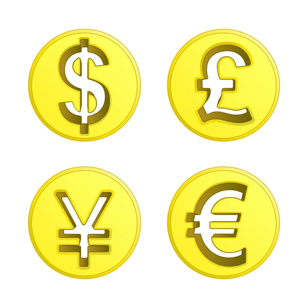 Dollar euro yen and pound coin vector pack — Stock Vector