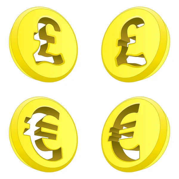 British pound and euro perspective coin drawing vector — Stock Vector