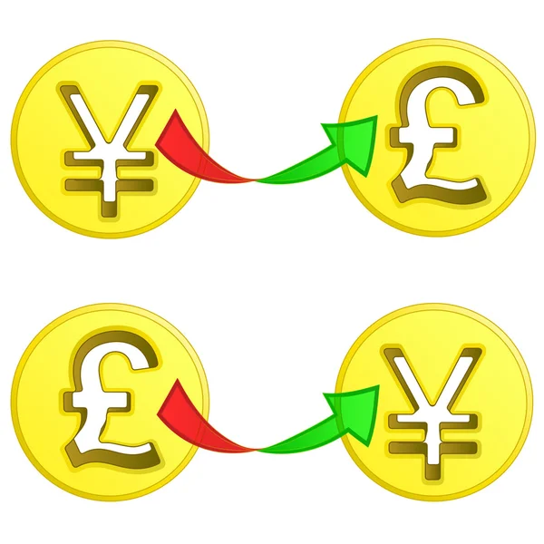 British pound and yen coin exchange vector — Stock Vector