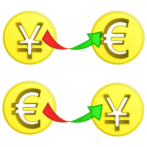 Euro and yen coin exchange vector — Stock Vector