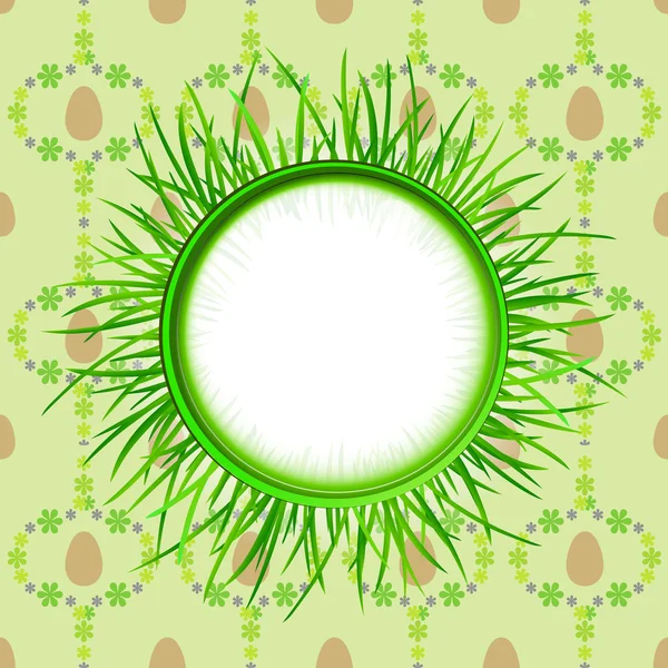 Outer grassy circle label on easter egg pattern vector — Stock Vector