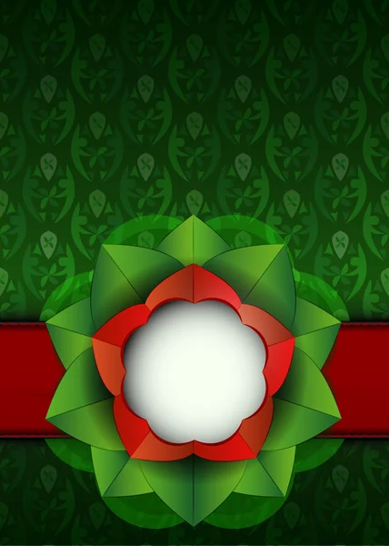 รูปแบบสีเขียวเอกภาพที่มีเวกเตอร์ริบบิ้นดอกไม้สีแดง — ภาพเวกเตอร์สต็อก