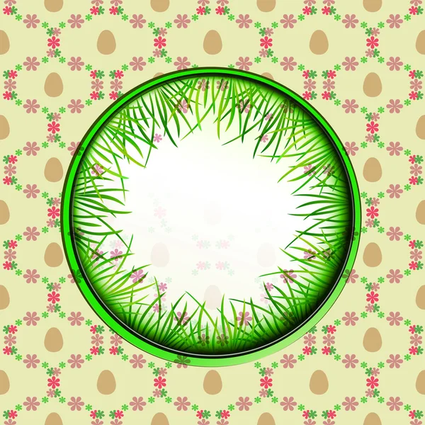 Etiqueta interior del círculo herboso con el vector patrón de huevo de Pascua — Vector de stock