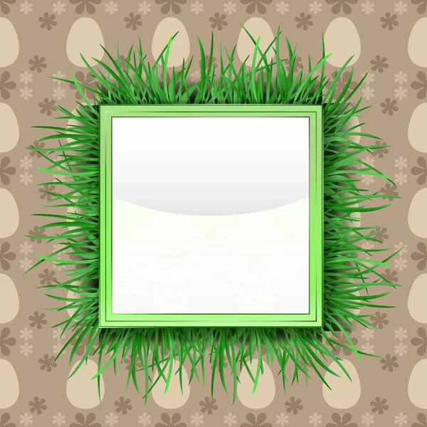Buitenste met gras begroeide vierkante etiket met paasei patroon vector — Stockvector