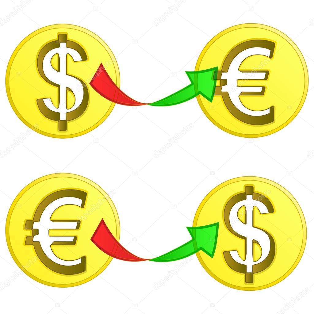 dollar and euro coin exchange vector