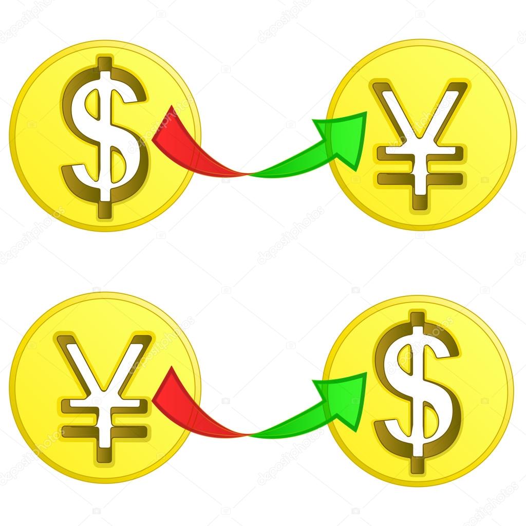 dollar and yen coin sign exchange vector
