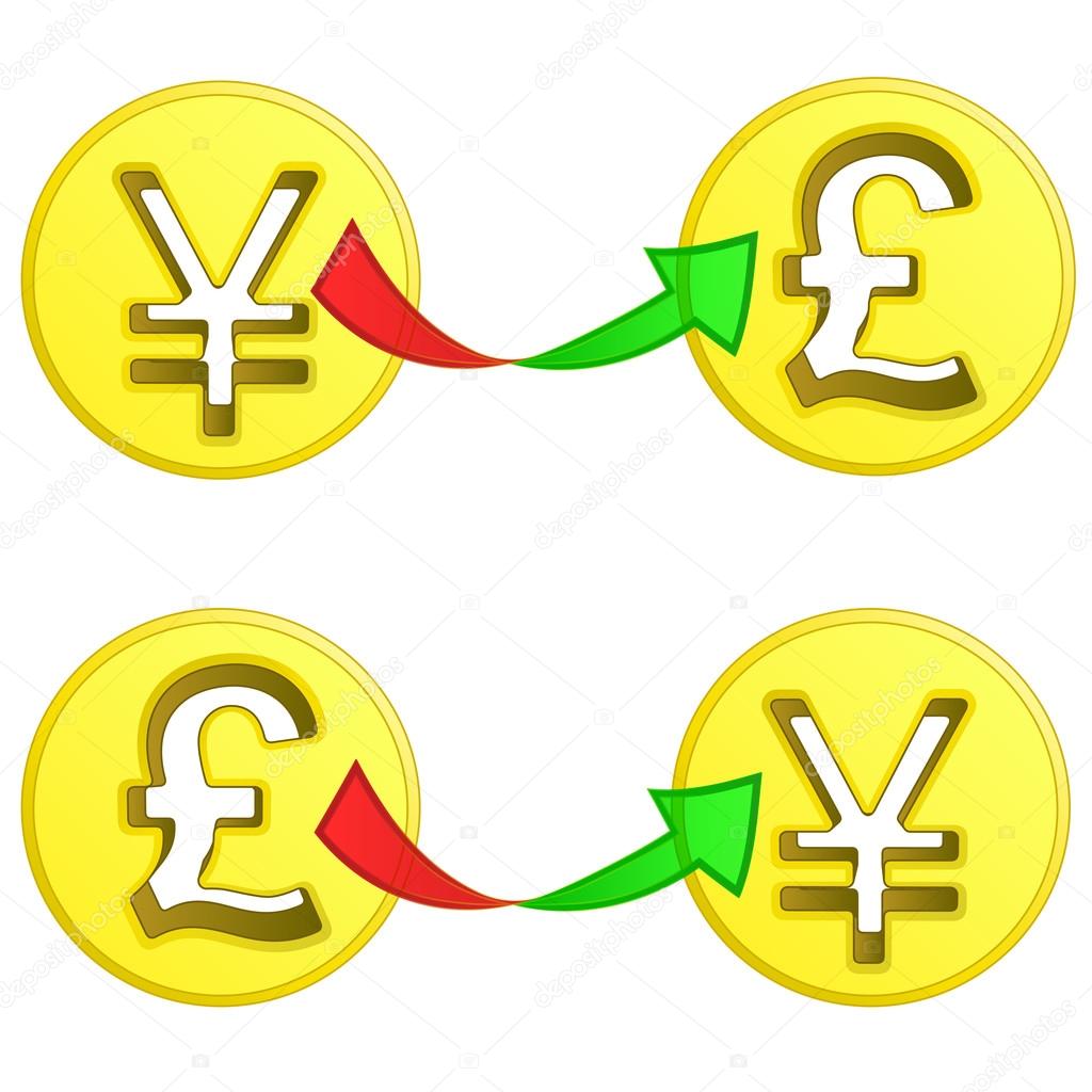 british pound and yen coin exchange vector