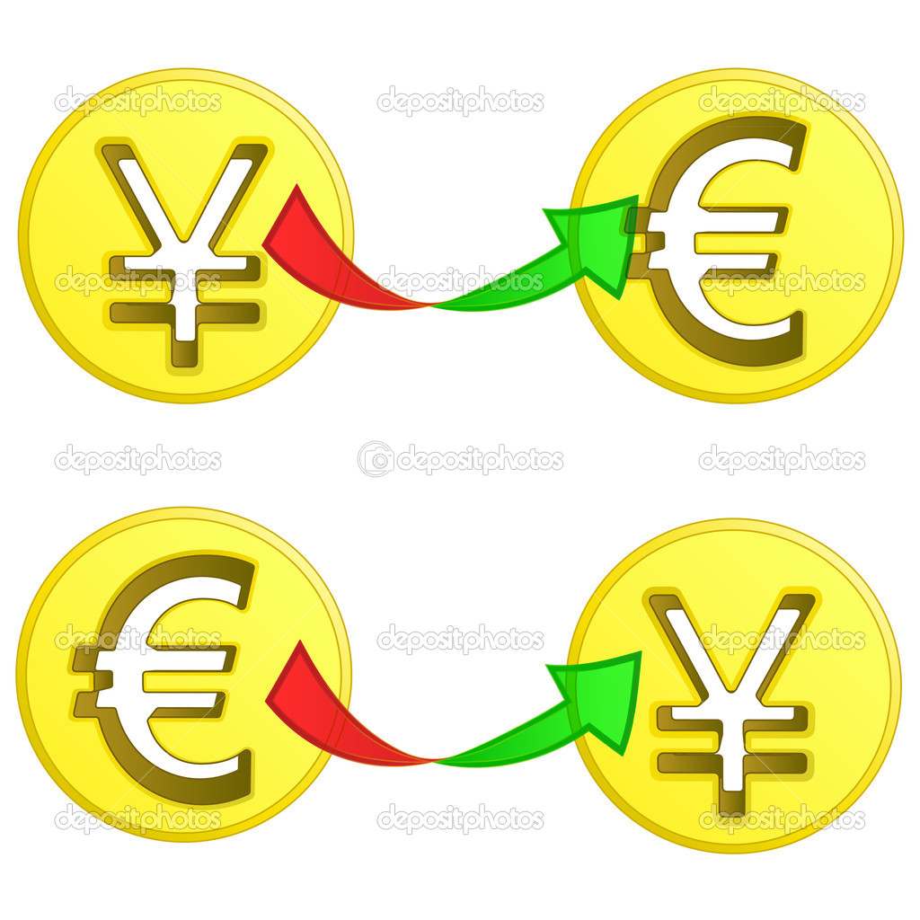 euro and yen coin exchange vector