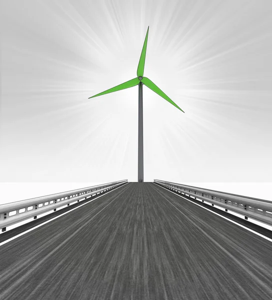 Road leading to one big windmill turbine — Stock Photo, Image