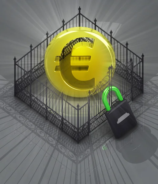 Euro coin in padlock locked fence concept — Stock Photo, Image