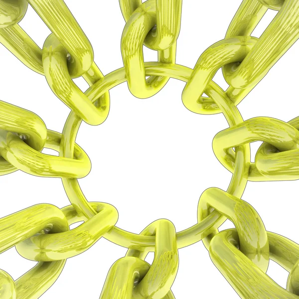Rounded golden chains hold circle composition — Stock Photo, Image