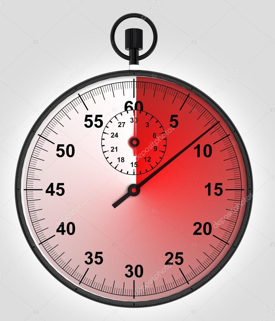 stopwatch front view with time in red