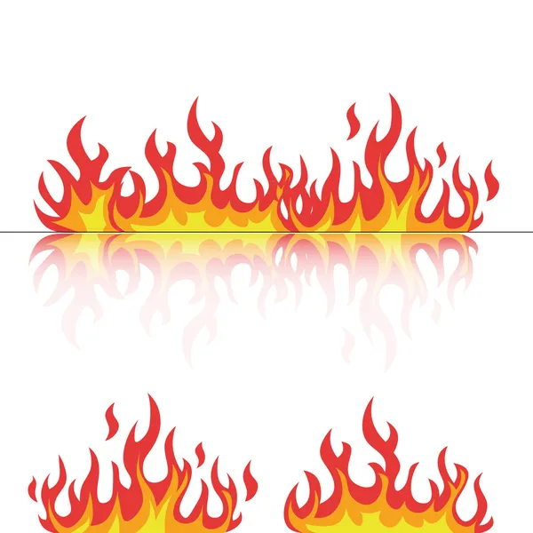 Flames set with reflection on white vector — Stock Vector