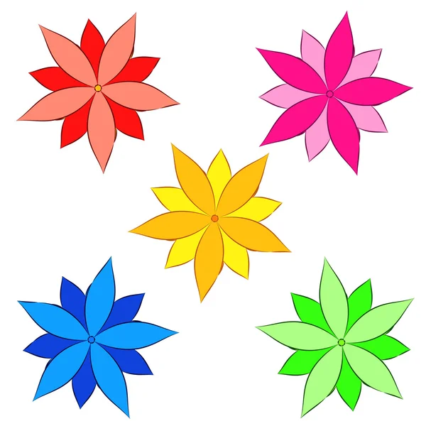 Cinq vecteur de jeu de fleur de lotus coloré — Image vectorielle