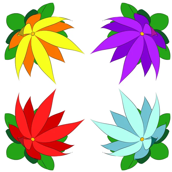 4 つの着色されたロータスの花セット ベクトル — ストックベクタ