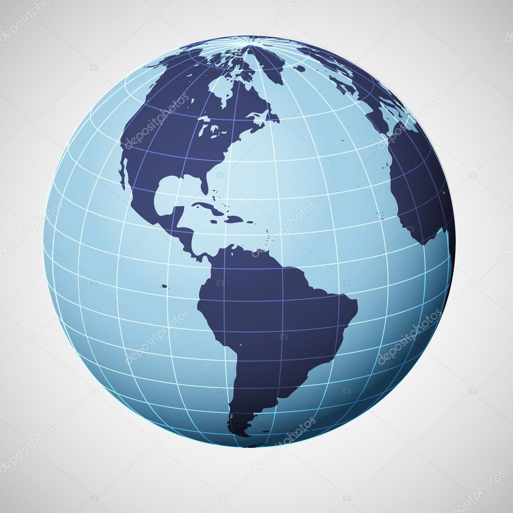 vector world globe in blue focused on america
